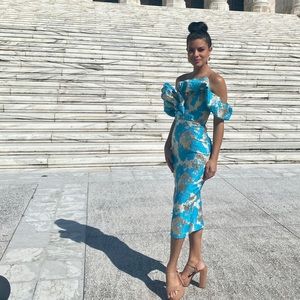 ELIYA the label blue and gold Brielle midi dress